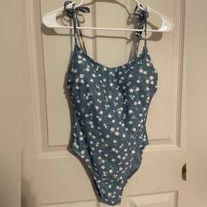 Floral one piece bathing suite.